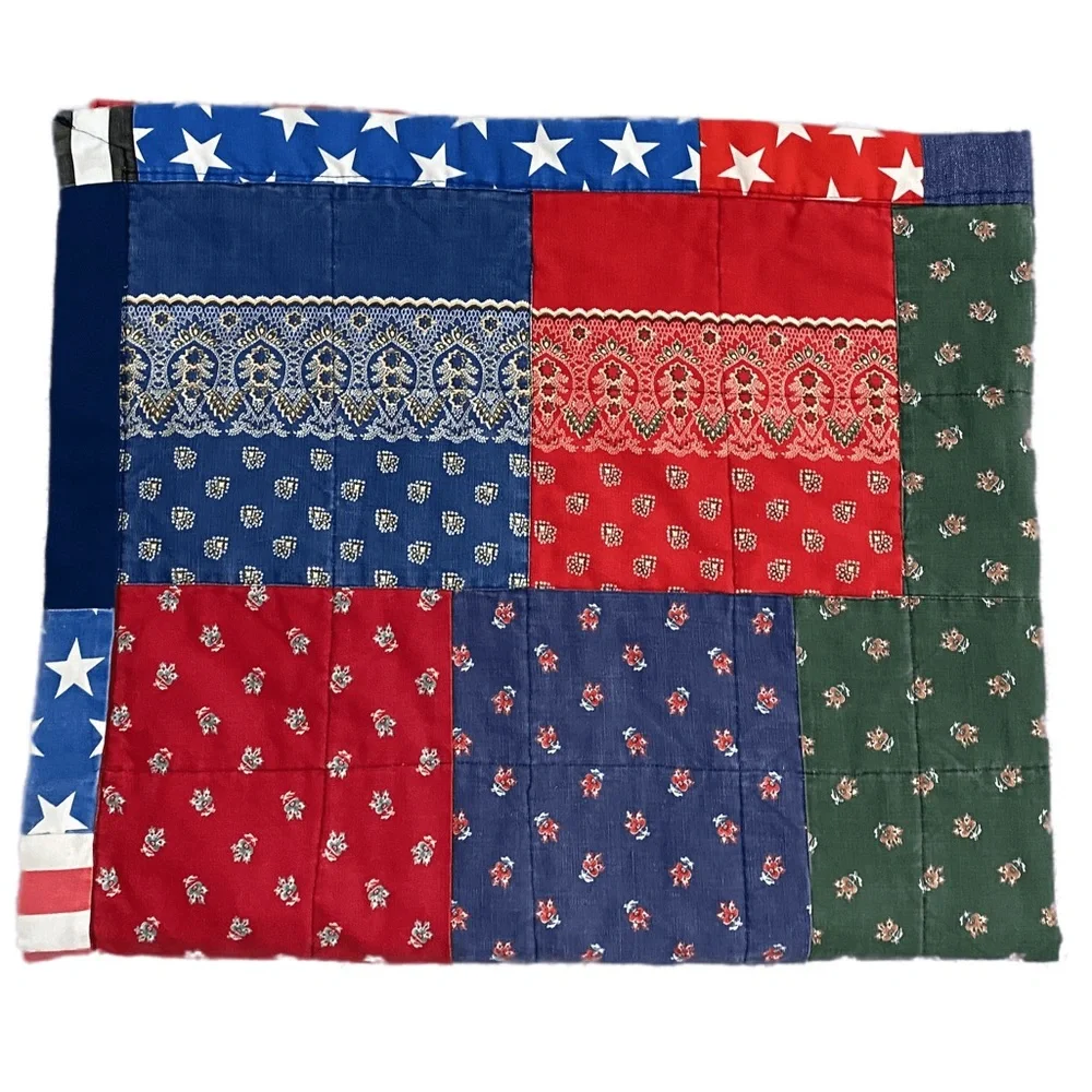 60’s 70’s Patchwork Quilt Vintage Hand Crafted Patriotic Boho Farmhouse Cottage